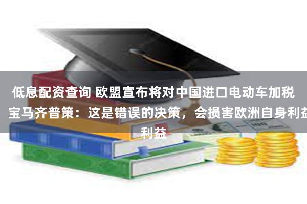 低息配资查询 欧盟宣布将对中国进口电动车加税，宝马齐普策：这是错误的决策，会损害欧洲自身利益